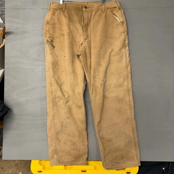 Carhartt Mens Tan Distressed Duck Canvas Carpenter Work Pants 38x30 Loose Fit - Picture 2 of 6